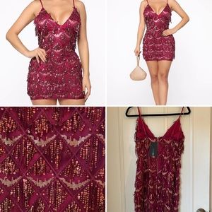 Sequin fringe mini dress